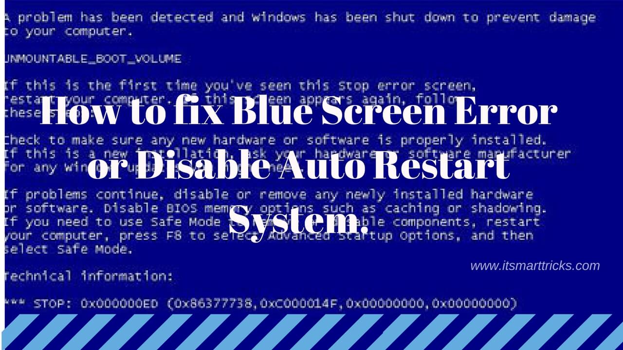 How to fix Blue Screen Error or Disable Auto Restart System.