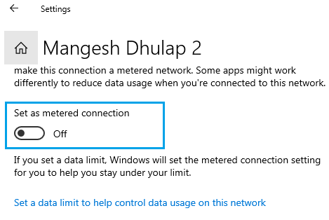 Set Metered or Non-Metered Connection in Windows 10
