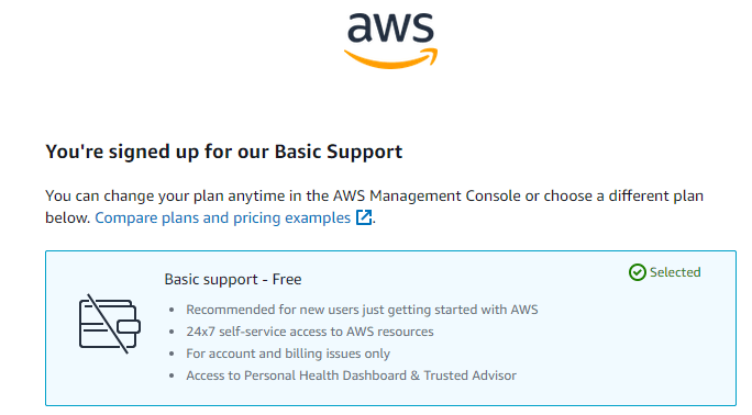 AWS Free Tier Account creation Basic Plan – free plan